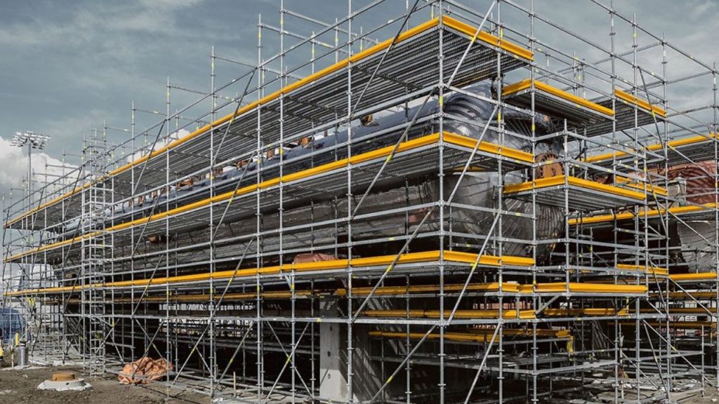 Construction scaffolding for high-rise building