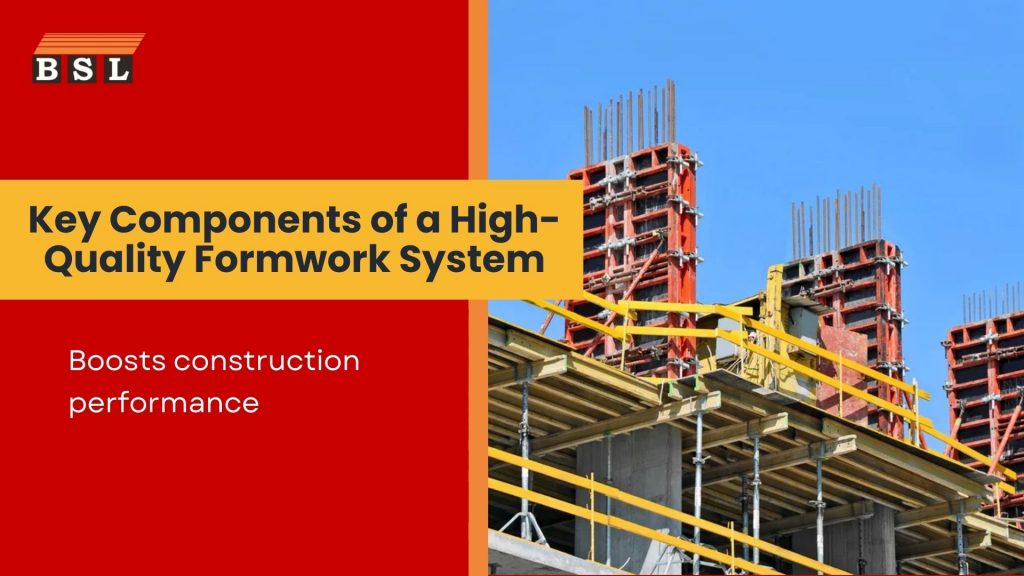 High-quality formwork system with panels, supports, and bracing used in concrete construction